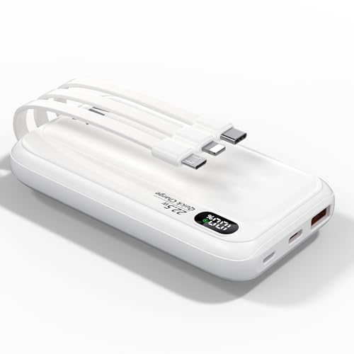 モバイルバッテリー 大容量 20000mAh 5台同時充電 小型 22.5w急速充電 ケーブル内蔵 LED残量 持ち運び便利 スマホ 充電器 iPhone/An...