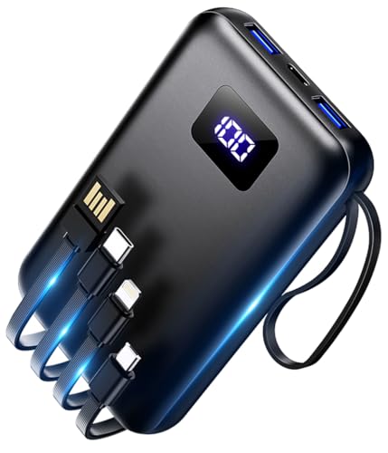 モバイルバッテリー 【2025新定番・軽量×大容量45800mAh】 モバイルバッテリー 大容量 軽量 小型 最大2.4A出力 ケーブル内蔵 6台同時充電可能 ...