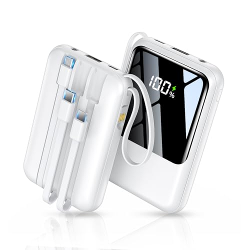 モバイルバッテリー 大容量 22000mAh 【230g軽量化・4つのケーブル内蔵】モバイルバッテリー 軽量 小型 急速充電 4台同時充電 残量ディスプレイ搭載...