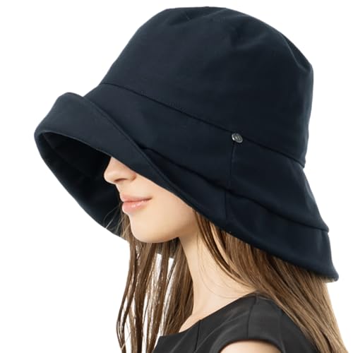 [Loo＆c] [ルーアンドシー] 帽子 レディース 大きいサイズ つば広 撥水 UVシャルマンハット 遮光100% 紫外線対策 春夏 uvカット 接触冷感 あご紐付き 防水 梅雨【フリー(56-58cm)-ノーマル×ダ(4.0)