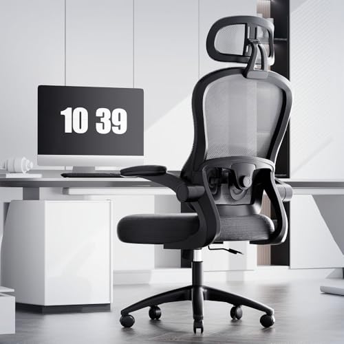 オフィスチェア 人間工学椅子 ハイバックサポート, 快適なメッシュデスクチェア 家庭用 & ゲーム用, 耐荷重165kg, 調節可能 & ローリングホイール (...