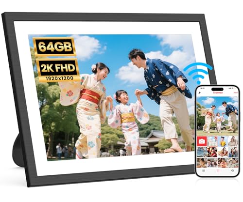FANGOR デジタルフォトフレーム 64GBメモリ内蔵 2K FHD1920×1200 Wi-Fi IPSタッチスクリーン 10.1インチ SDカード拡張可 写真/動画再生 スライドショー リアクション機能 自動回転 壁掛け可 母の日 父
