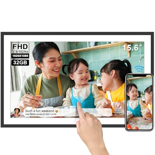32GBデジタルフォトフレーム 15.6インチ WiFiデジタルフォトフレーム、無料SSAアプリで写真やビデオを簡単に共有、1920x1080 FHD IPSタッチスクリーン、自動回転