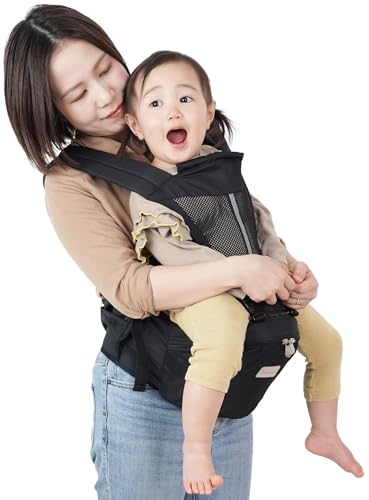 【保育士推薦×ベビモこどもに掲載】ヒップシート 抱っこ紐 抱っこひも だっこひも おんぶ紐 ベビーキャリア ウエストポーチ バッグ 赤ちゃん plaisiureux（プレジュール）(ブラック)