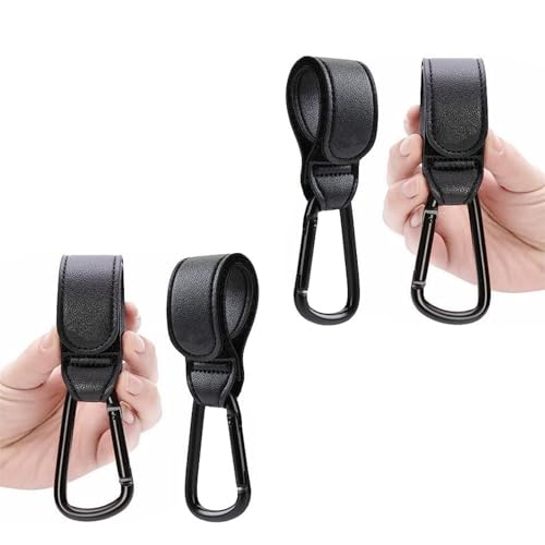 BDHD 多機能フック 4個セット ベビーカー用 カラビナ付き PUレザー製 25kg耐荷重 マジックテープ調整可能 自転車・浴室対応 荷物掛けに便利 (C,4個)