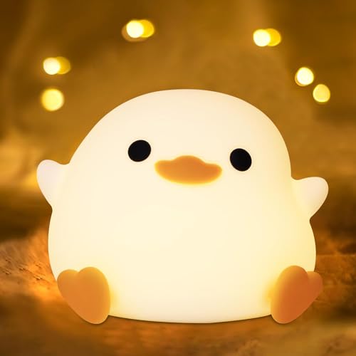 かわいいダックナイトライト ナイトライトアヒルのヘッドランプ シリコン素材 USB充電式 3段調光 タッチセンサー付き タイミング機能 ベッドサイドランプ (ひよこ)