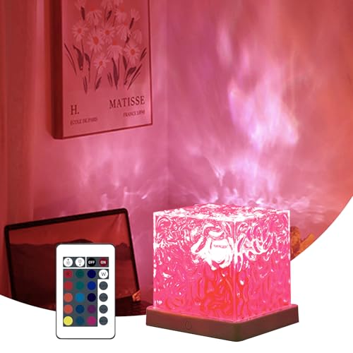 【リモコン付き&16色変換】ナイトライト 水面 ライト ベッドサイドランプ 間接照明 LEDライト プロジェクターライト 明るさ調節 ダイナミック回転ウォーターリップルナイトライト 室内/部