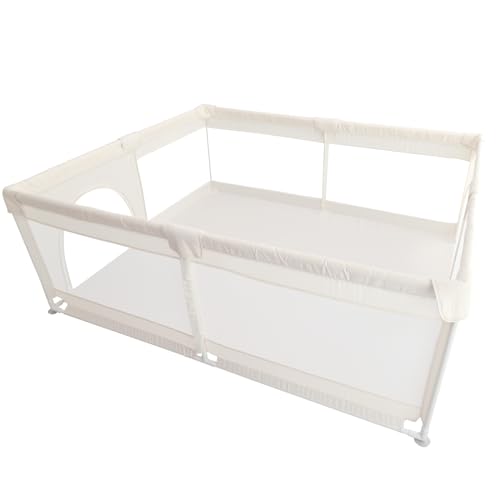 【ベテラン保育士監修】 popomi ベビーサークル メッシュ ベビーフェンス 洗える 組立簡単 吸盤付き 収納バッグ付き (ホワイト, 120×160cm)