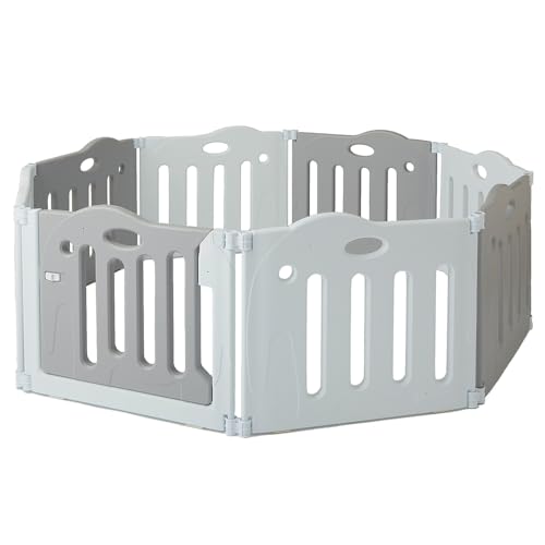 日本育児 たためる ベビーサークル pawoo (グレー, 本体(パネル8枚)) ベビーフェンス 折りたたみ 扉付き 簡単組立 140×140cm 高さ60cm