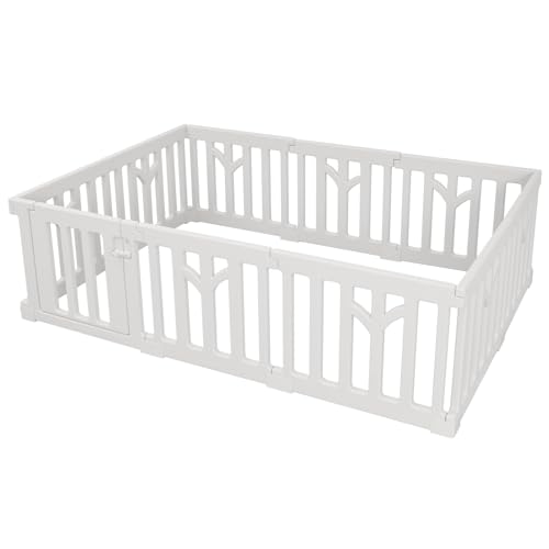 popomi ベビーサークル 軽量 ベビーフェンス 組立簡単 ロック付き 安全設計 出産祝い (TREE ホワイト, 140x200cm)