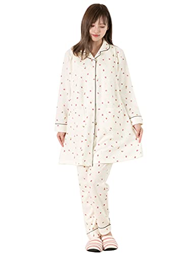 [美竹] 【6613042（いちご） アイボリーM】 マタニティ パジャマ 長袖 春 秋 冬 上下セット 前開き 授乳口 ロング丈 M L 無地 いちご 苺 イチゴ ストロベリー 産前 産後