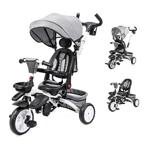 Thinkmax 子供三輪車 ベビーカー 5in1 折りたたみ 舵取り機能 乗用玩具 超軽量 乗り物 組み立て簡単 1～5歳 出産祝い ブラック