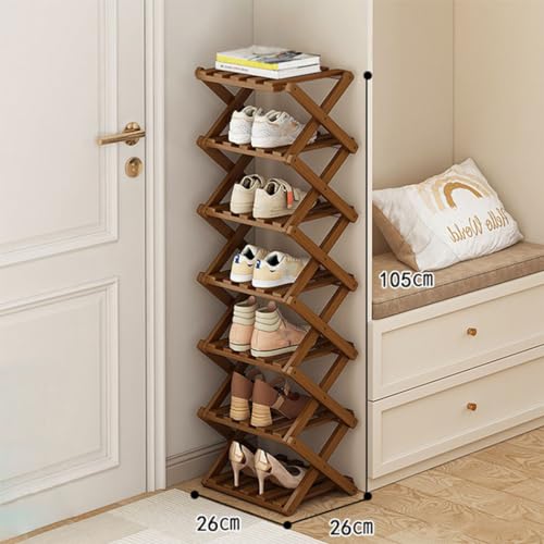 Yeziner シューズラック スリッパラック 玄関 スリム 折りたたみ 靴棚 竹製 木目調...