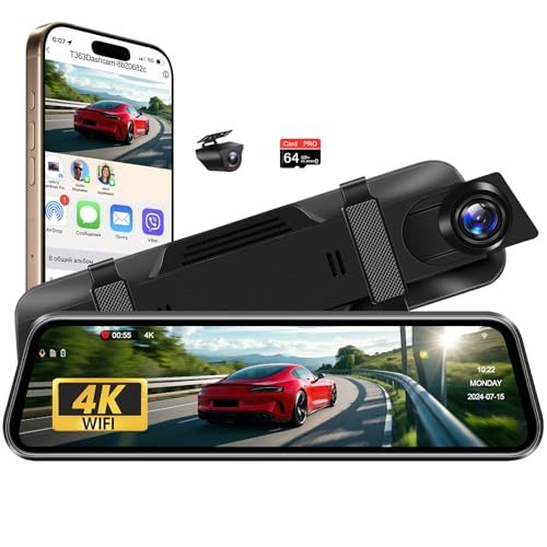 2025進級版4Kドライブレコーダー ミラー型【WiFi機能+リア強化 】10インチ ミラー型ドライブレコーダー 前後カメラ ミラレコ 伸縮式 超鮮明夜間撮影 HDR/WDR画像補正技術 駐車監視 ループ録画