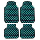 SHIMAKYO カーマット 4枚セット おしゃれ チェック柄 フロアマット 車 軽/普通車 1台分 フロント2枚 リヤ2枚 丸洗いOK ズレ防止加工 防水 汚...