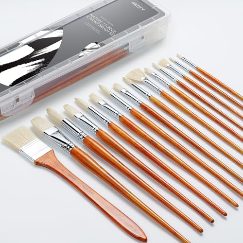 ARTIFY 油絵 絵筆セット プロフェッショナル 油絵用筆 アクリル 絵具 筆セット 15本入り アクリル絵具セット 長いハンドル