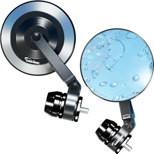 Kaedear(カエディア) バイク ミラー バイクミラー 折りたたみ 10mm 8mm 左右セット 汎用 ブルーレンズ アルミニウム合金 車検対応 ブラックア...