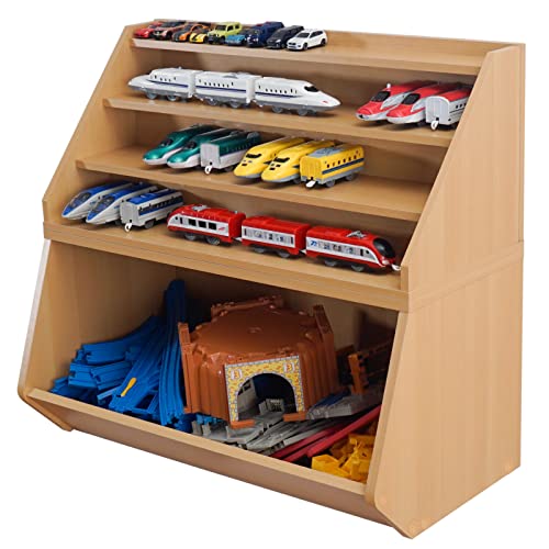 SemiSta 上の段はお気に入り 雛壇付き おもちゃ収納 キューブボックスα おもちゃ箱 横長 ワイド おもちゃラック おもちゃディスプレイラック 木製 絵本...