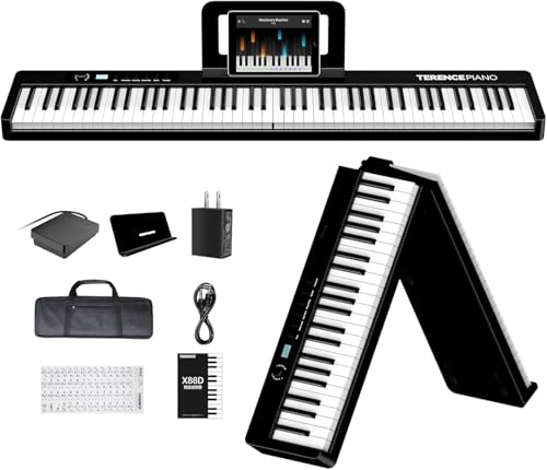 TERENCE 電子ピアノ 88鍵盤 折り畳み式 10Wデュアルスピーカー出力 キーボード 生ピアノと同じ鍵盤サイズ デュアル音色 メトロノーム/録音/MIDI...