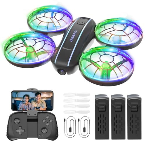 ドローン カメラ付き 100g未満 Holyton 小型 申請不要 多種類LEDライト 1080Pカメラ バッテリー3個 子..