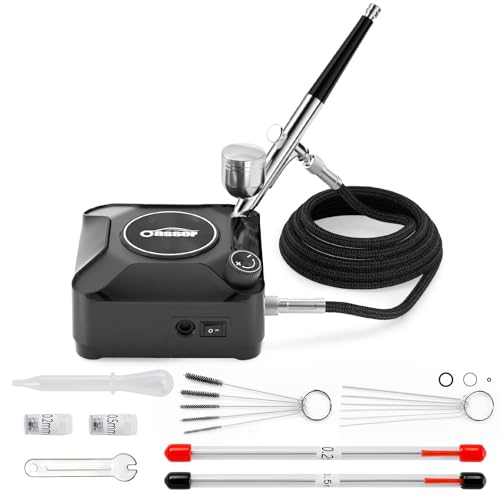 Oasser エアブラシ セット ミニコンプレッサー ダブルアクション 無段階圧力制御タイプ2-36PSI調節可能 プラモデルの塗装 ボディーアート 塗装用具 ...