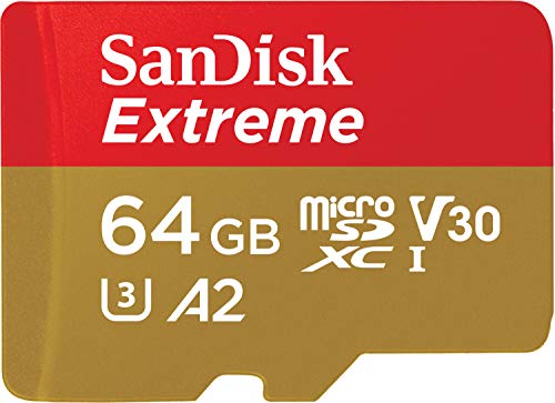 Sandisk 64gb Extreme microsd uhs iカード スマートフォン、アクションカム、ドローンでの4Kビデオ用 170mb/秒読み取り、80mb/s 書き込みsdsqxah 064g gn6mn、レッド/ゴールド