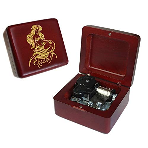 Sinzyoオルゴール 木製ハンドヘルド ミュージックボックス 記念日、誕生日、祝いに、子供の友人へのプレゼントにも (ワインレッド, 曲：The Little Mermaid)