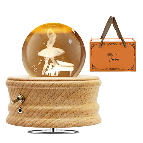 【ギフトボックス付き】オルゴール プレゼント QUEENBABI クリスタルボール バレリーナ 間接照明 クリスタル LEDライト USB充電式 投影機能 インテリア 癒しグッズ おしゃれ 木製 手作り 雰囲気
