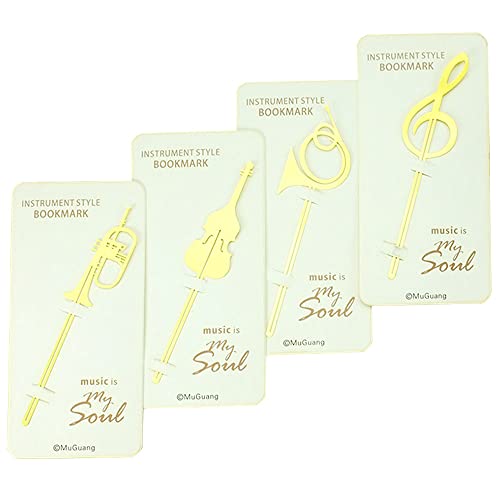 moin moin しおり ブックマーク 楽器 4つセット ゴールド 金 音楽 好きの方へのプレゼントにも (音符/バイオリン/トランペット/ホルン)
