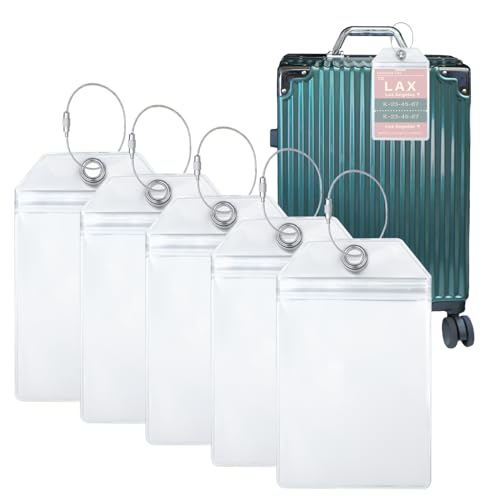 荷物タグホルダー キャリーケース 荷物 目印 5セット入り 横長サイズ 【12.5x9.3cm】 ラゲッジタグ 旅..