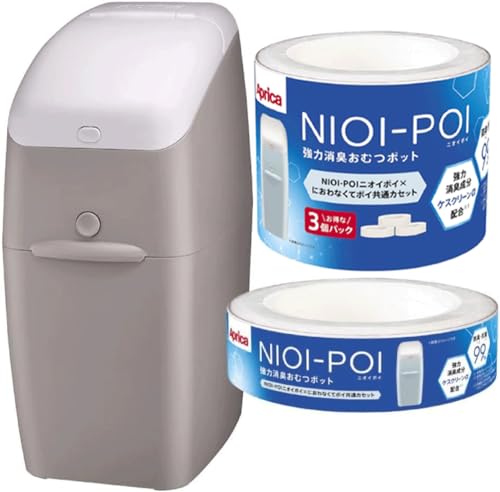 ◆商品名：アップリカ ニオイポイ BE +ニオイポイ×におわなくてポイ共通カセット（3個パック）009957 Apricaニオイポイとニオイポイ×におわなくてポイ共通カセット（3個パック）のセットです。本体に付いているカセットと合計4個！買い忘れを防ぎ慌てず安心！ウンチのニオイにも強力対策！強力消臭おむつポットニオイポイ本体サイズ：W218×D364×H490mmニオイポイ本体重さ：カセット含：2095g◆ウンチのニオイにも強力対策！強力消臭おむつポット◆ 赤ちゃんのためにも、おむつを清潔に処理したい。 ニオイポイなら、強力消臭成分ケスクリーンα（※1） がおむつの臭いの元を消臭し抗菌します。 寝室や人が集まるリビングに置いても清潔、におわないから安心です。 （※1 専用カセットフィルムに強力消臭成分配合) □　製品特長　□ ・ウンチのニオイにも強力対策！ 消臭フィルムでイヤな臭いを元から消臭 ・使い方かんたん！ 　　片手で押して、ポイ！たまったら切って結んで捨てるだけ ・たっぷり処理！ 　　スリムなのにたっぷりためられる（テープ式紙おむつMサイズが25個）