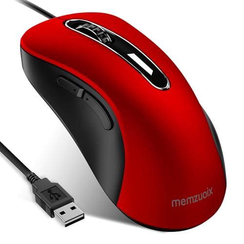 memzuoix 有線マウス USB 1200DPI オプティカルトラッキング対応、PC/マック/ノートパソコン向け。人間工学デザインのコンピュータマウスで、ケ...