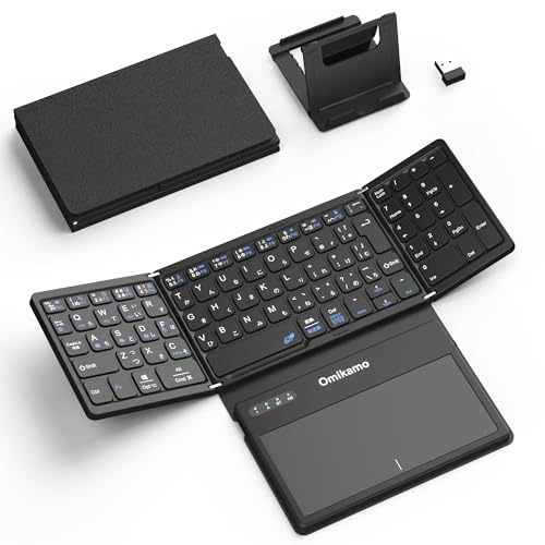 【最新型】Omikamo キーボード bluetoothと2.4GHzUSB無線 折り畳み式 JIS標準日本語配列 大型タッチパッドとテンキー搭載 4台デバイス...