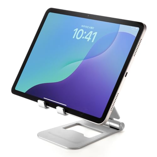 サンワダイレクト タブレットスタンド 折り畳み アルミ 無段階角度調整 2関節 Switch対応 スマホ 携帯スタンド シルバー 200-STN086S