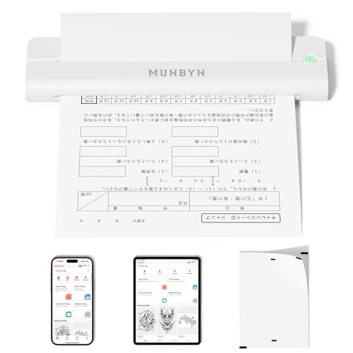 MUNBYN ITP02 モバイルプリンター A4 家庭用およびオフィス用のポータブルプリンター 学習/出張/旅用 ..