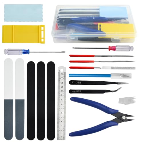 WMYCONGCONG プラモデル用工具 19点セット 入門用ツールセット初心者向きモデルツール 収納ケース付き 薄刃ニッパー ファイル ドライバー 精密ピンセ...