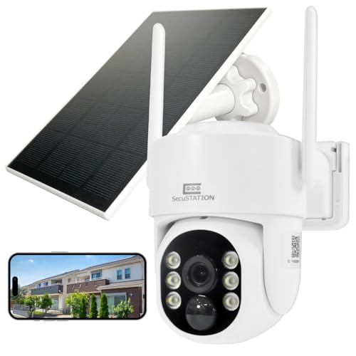SecuSTATION 国内メーカー 防犯設備士推薦 屋外 防犯カメラ 監視カメラ ソーラー 付属 バッテリー パンチルト 400万画素 クラウド 録画 ワイヤレス WiFI 夜間カラー マイク スピーカー 内蔵 Alexa対