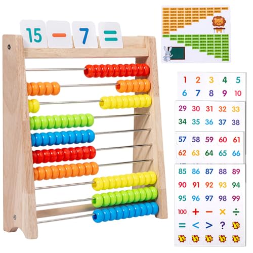 OKAWASI 100玉そろばん セット 数字カード付き 木製知育玩具 足し算 引き算 早期学習 小学生低学年 算..