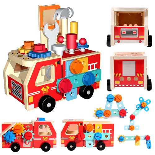 組み立て おもちゃ 消防車 大工 おもちゃ 木製 モンテッソーリ 木のおもちゃ 車 DIY ねじ 車 知育玩具 4 5 6 7 8 歳 男の子女の子 お誕生日 ...