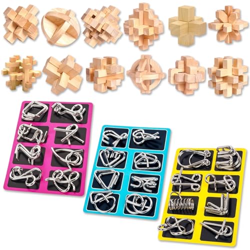 SALUDABLE 立体パズル 12種 知恵の輪 24種 木製 大人 子供 おもちゃ 知育玩具セット