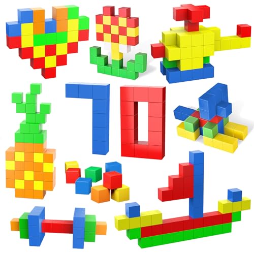 VIXA マグネットキューブ マグネット 磁気おもちゃ 70個 30mm 立体パズル ブロック 想像力 創造力 集中力 STEM 脳発達教育 指先訓練 色認識 ...