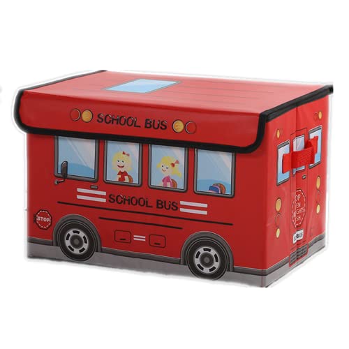MMIAOO スクールバス パターン 収納ボックス 折り畳み式 収納ケース ふた付き 折りたたみ 取っ手付き 子供のおもちゃ箱、子供のためのふたのハンドルが付いている軽いおもちゃ箱、保育園、