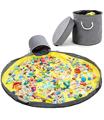 サムコス おもちゃ収納バッグ 子どもプレイマット 折り畳み式 玩具収納袋 大容量 直径150cm 収納バスケット ふた付き 出産祝い 誕生日プレゼント お片付け簡単 収納用品 （グレー）