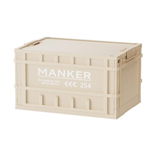 UNI HAUS 折りたたみ収納ボックス 工業風 軽量 キャンプ用品 アウトドア 防塵 大容量 プラスチック コンパクト収納 車載可 テント キャンプサイト 荷物整理 工具 衣類 おもちゃ 収納に (ベージ