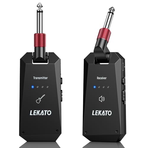 LEKATO ギター ワイヤレス ギターアンプ ギター送受信機 24ビット48KHz ワイヤレス安定転送 小型軽量 充電式 4チャンネル 190°回転可能 エレ...
