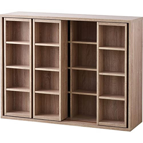 ワイエムワールド 本棚 スライド式 大容量 幅119 奥行き34 高さ92 奥深タイプ コミック収納 木製 オーク 00-100063