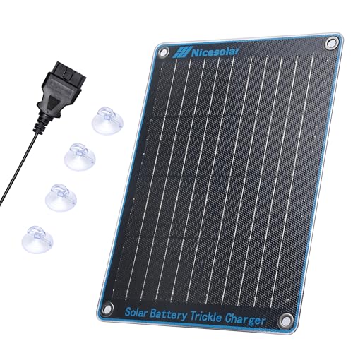 Nicesolar 10W 12V ソーラーパネル OBDII インターフェイス 太陽電池パネル 車電池のトリクルの充電器および維持装置 超細く、超軽量 IP6...