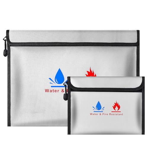 耐火性マネーセーフドキュメントバッグ 15 x 11 & 9 x 7インチ セット かゆくならない シリコンコーティング 耐火性バッグ お金、書類、ジュエリー、パスポート用