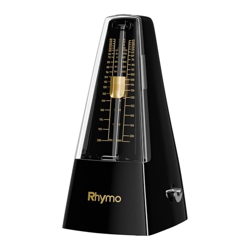 Rhymo メトロノーム 機械式 ピアノ/ギター/バイオリン用 40-208BPM 4拍子対応（2/4,3/4,4/4,6/8）音量調節可能 巻き上げ式 高精度 耐久性 音楽教室推奨 楽器練習用 ブラック