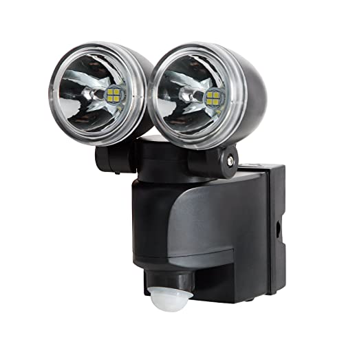 GWSOLAR 電池式 LED 防犯 センサーライト コンパクトな2灯式/500ルーメン/ホワイト色、乾電池・充電池兼用、赤外線人感センサー感知後10秒点灯・常時点灯切替、便利な固定用L型クランプ台セ
